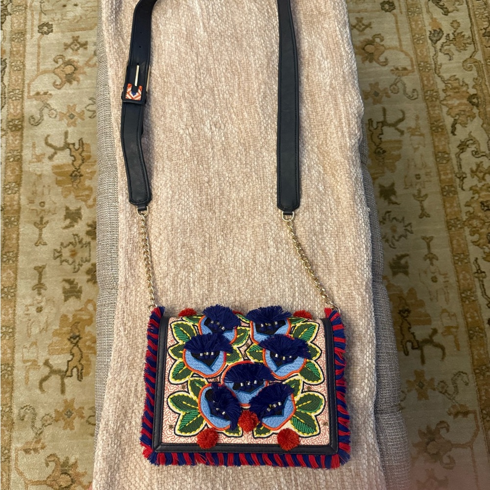 Tory Burch Blue Crossbody Bag with Embroidery